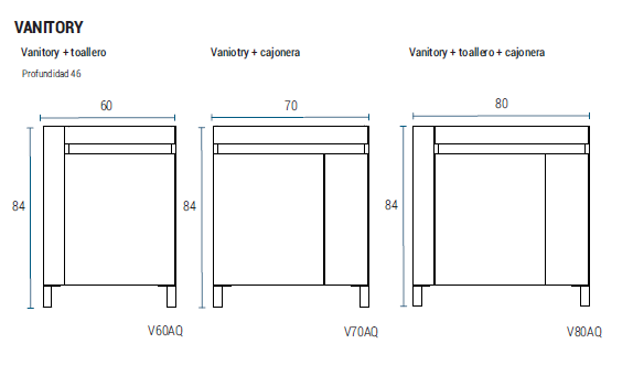 Muebles Schneider - Linea: Aqua - VANITORY 80 AQUA Color: CARVALHO - V80AQC