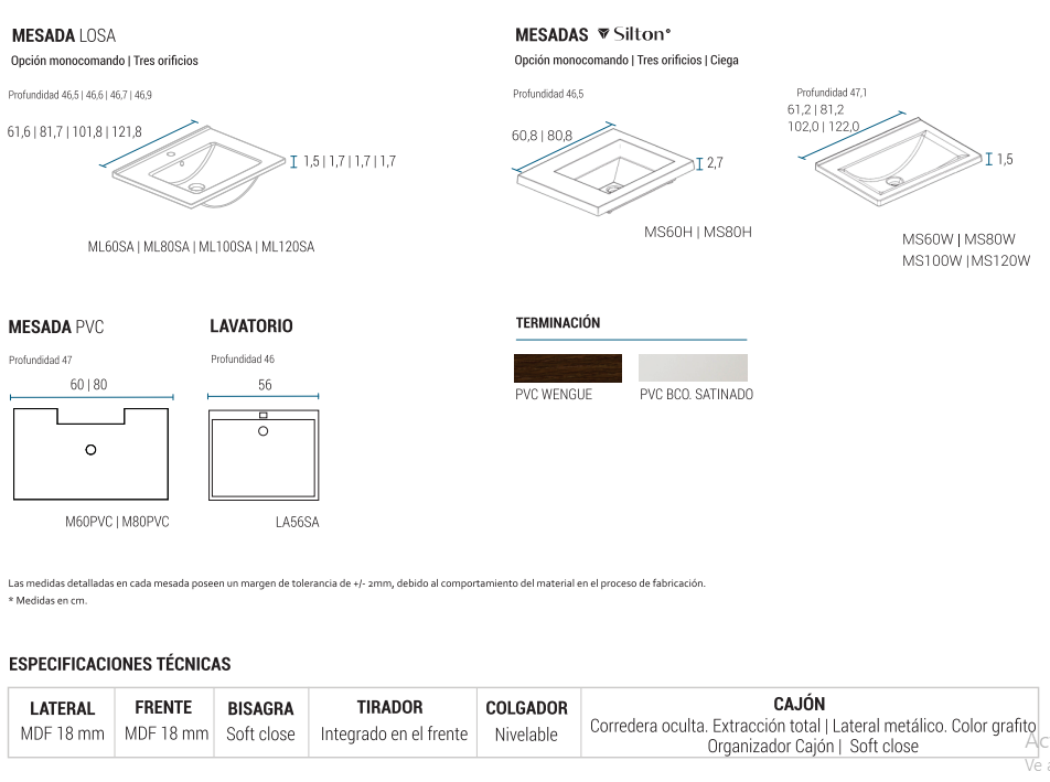 Muebles Schneider - Linea: City - VANITORY COLGANTE 100 CITY PVC Color: WENGUE - VC100CTW