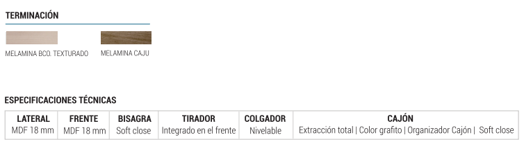 Muebles Schneider - Linea: Nature - VANITORY COLGANTE 60 PIANO Color: BLANCO TEXTURADO - VC60PITXB